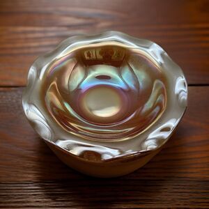 Jeanette Marigold Ruffle Edged Vintage Carnival Glass Bowl 9.5" Floral